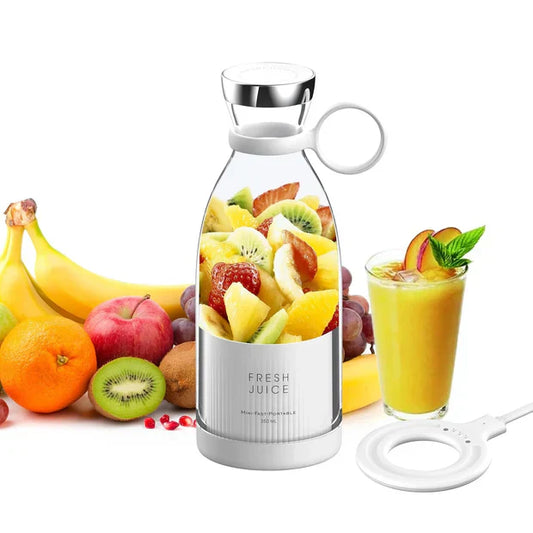 Portable Mini Speed Juicer Blender 350ml – Rechargeable, 6 Blades (White/Pink)